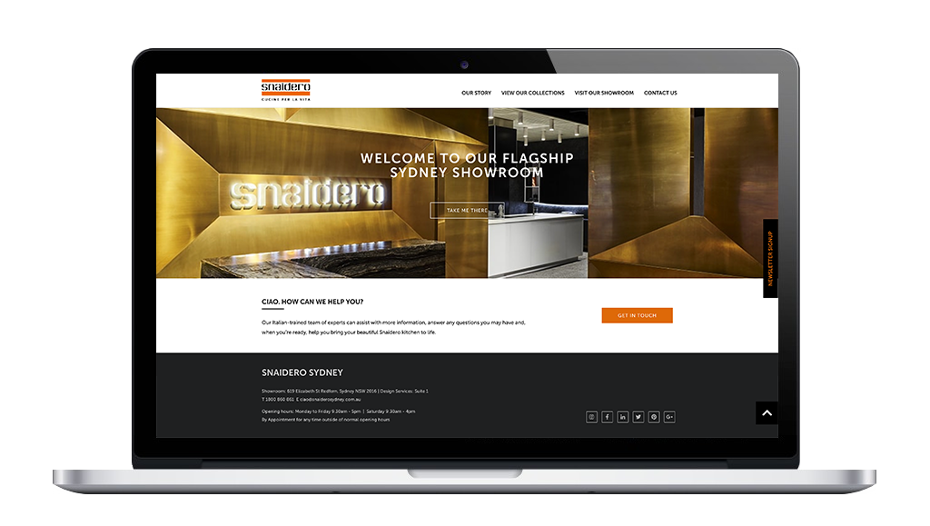 Snaidero Kitchens drupal website showing banner promoting showroom
